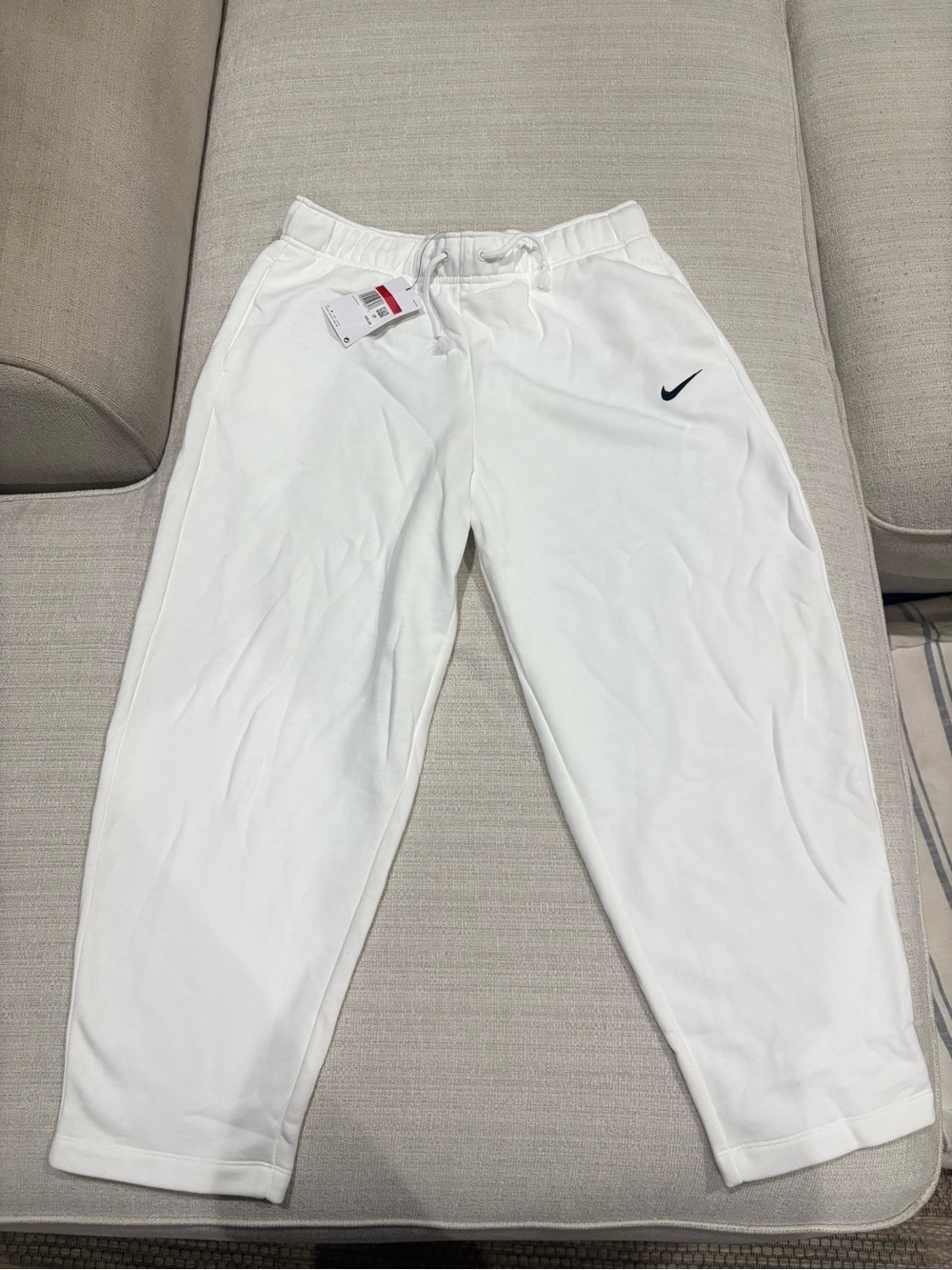 Nike White Drawstring Sweatpants with Red Tag